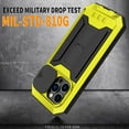 thumbnail image 7 of Rugged Heavy Duty Case for iPhone 14 Pro Max, Triple-Layers Armor Military Grade Shockproof Kickstand Cover with Screen Protector Camera Lens Sliding Metal Frame Dustproof Protective Case, Yellow, 7 of 7