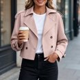 thumbnail image 4 of IUYRTFE Women's Cropped Double Breasted Trench Jacket with Pockets Long Sleeve Lapel Collar Casual Short Coat, 4 of 6