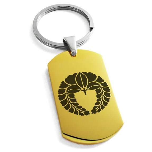 Stainless Steel Naito Samurai Crest Engraved Dog Tag Keychain Keyring