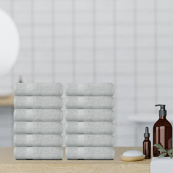 White Classic Resort Collection Soft Washcloth Face & Body Towel Set | 12x12 Luxury Hotel Plush & Absorbent Cotton Washclothes [12 Pack, Dolphin Grey]