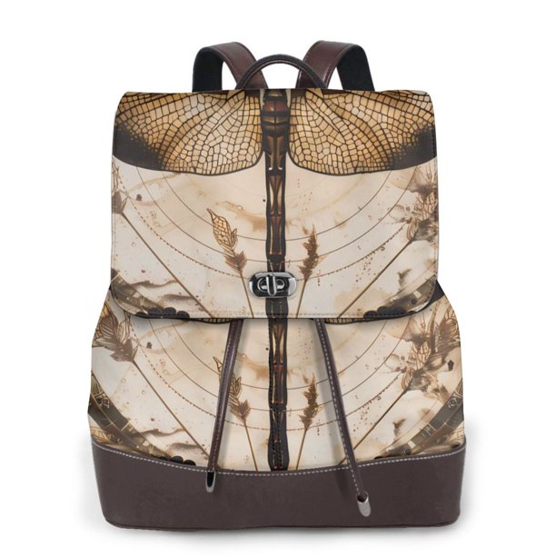 Balery Vintage Dragonfly Artwork Mochila de Cuero para Mujeres, Gran Capacidad, Bolsa de Viaje Multifuncional, Mochila de Cuero y Bolsa de Hombro para Mujeres