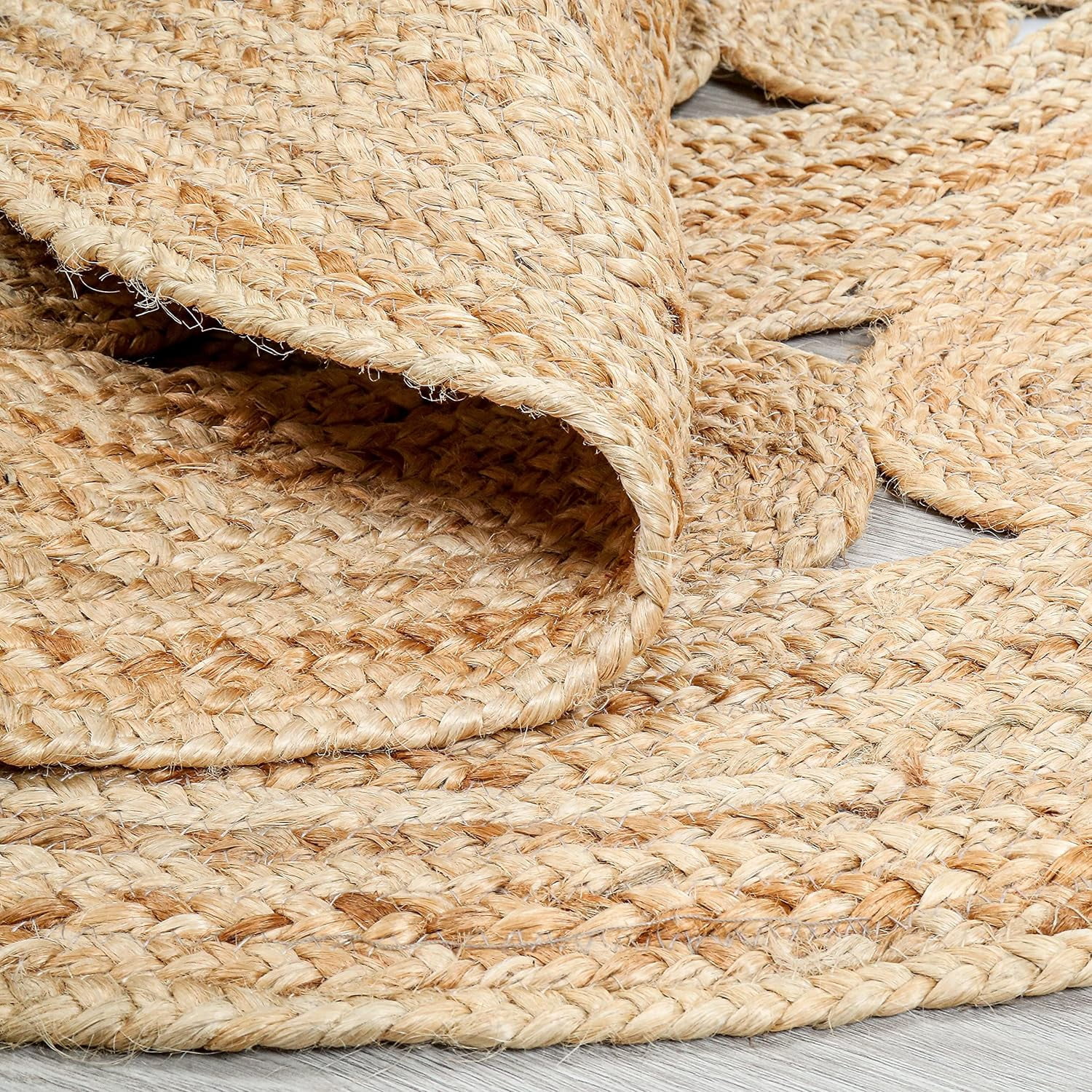 Handmade Braided Natural Pure Jute Tikki Round Rugs Size 5 x 5 Feet Round