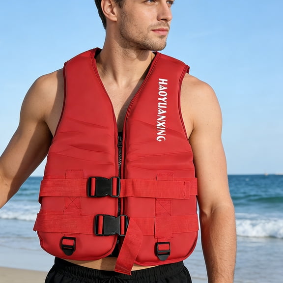 Neoprene Fishing Life Vest with Adjustable Webbing High Buoyancy Surfing Safety Jacket for Drifting Boating (M Red)