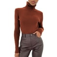 thumbnail image 2 of Rigardu Women Soft Sweater Slim Fit Lightweight Long Sleeve Turtleneck Tops Undershirt Knitted Warm Fitted Fashion Pullover Sweater Brown + One size, 2 of 9