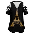 thumbnail image 4 of Night Eiffel Tower Womens Summer V Neck Zipper Top Short Sleeve T Shirt Off Shoulder Top Casual Classy Loose Shirts, 4 of 7