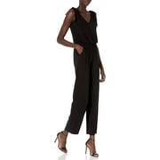 Laundry V-Neck Tie Shoulder Blouson Elastic Waist Solid Jumpsuit-BLACK / 4
