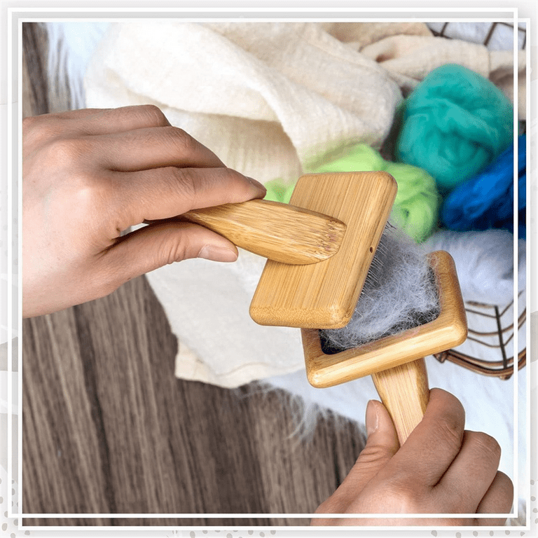 Rtteri 2 Pcs Wooden Wool Carder with Drop Spindle Hand Carders Spinning  Slicker Brush Wool Brush Needle Felting Tools for Yarn Weaving Blending  Roving
