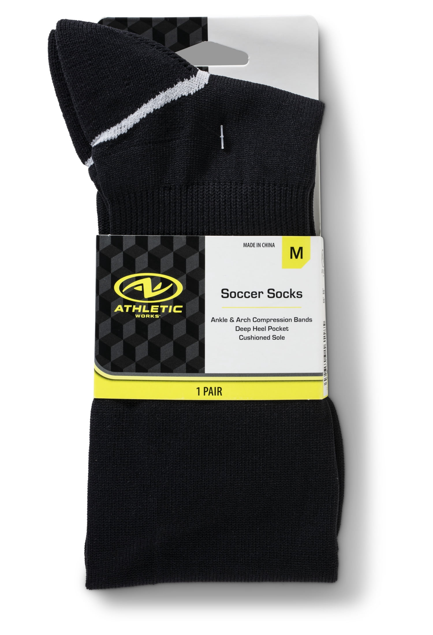 (2 pack) Athletic Works Soccer Socks 1 Pack Black Unisex, Medium, Women's 5-10