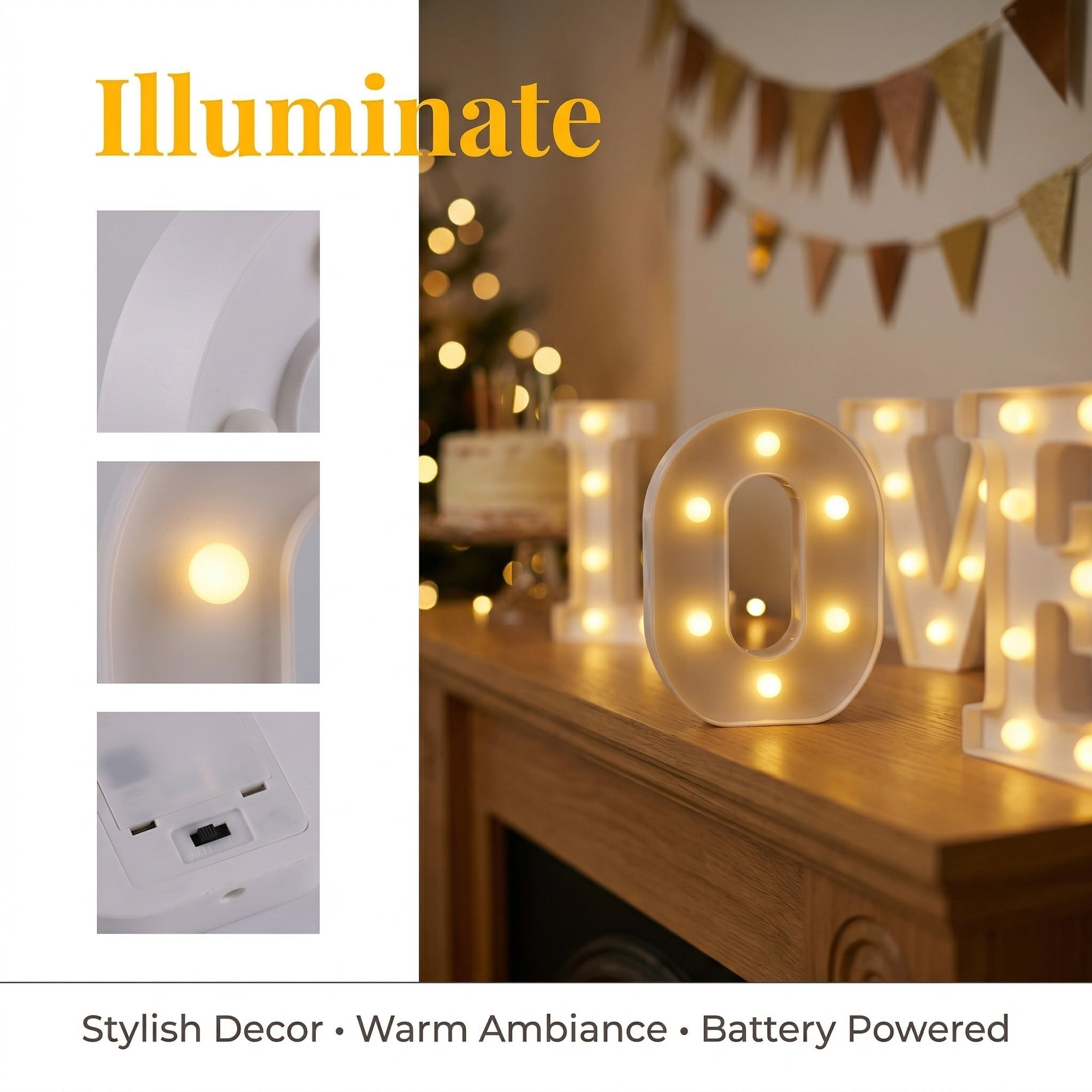 Unique Bargains Marquee Letters With Lights LED Light Up Signs Letter O 5"L x 1.1"W x 6.1"H