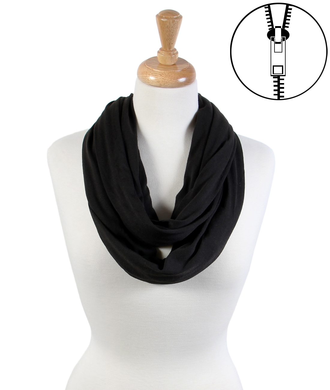 Solid Colors Hidden Zipper Pocket Light Infinity Scarf Travel Accessory