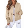 thumbnail image 3 of Womens Jacket Fall Winter Long Sleeve Stand Collar Shacket with Side Pocket Coat Beige M, 3 of 8