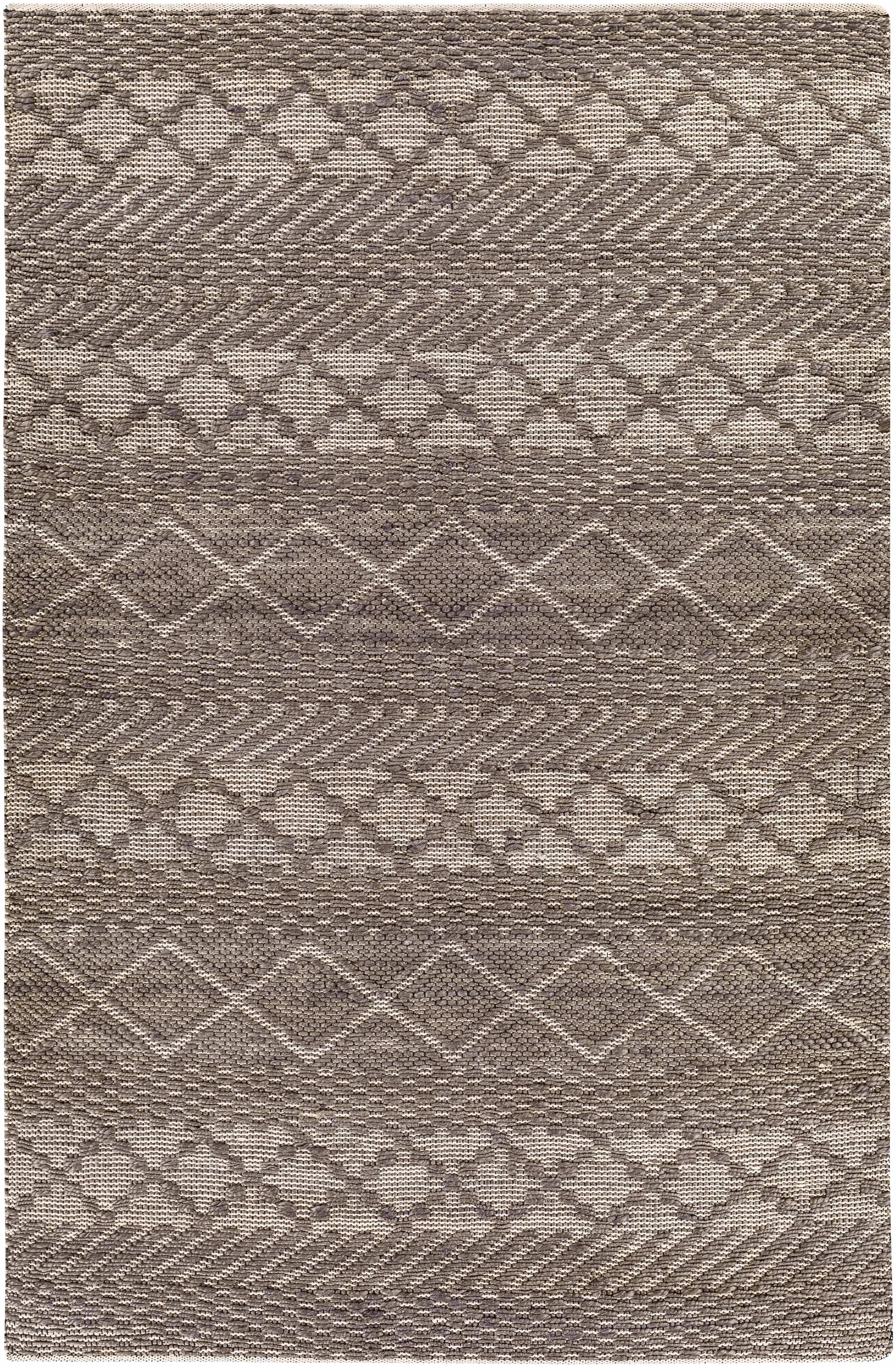 Hauteloom Abuyon Jute Living Room, Bedroom Area Rug - Bohemian, Transitional - Charcoal, Peach - 8'10" x 12'