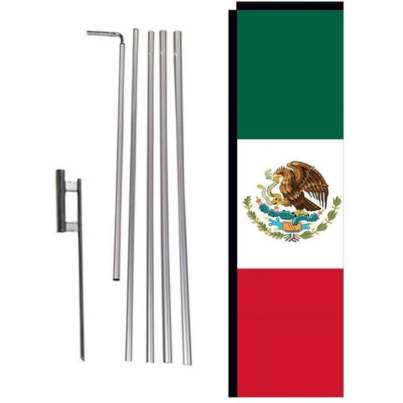 Mexico Mexican Outdoor Rectangle Banner Flag Sign with Pole Kit and Ground Spike