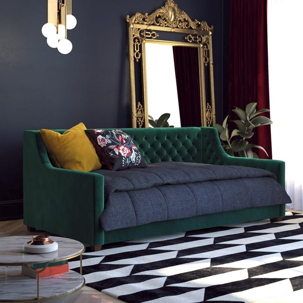 DHP Jordyn Twin Size Upholstered Daybed, Green Velvet