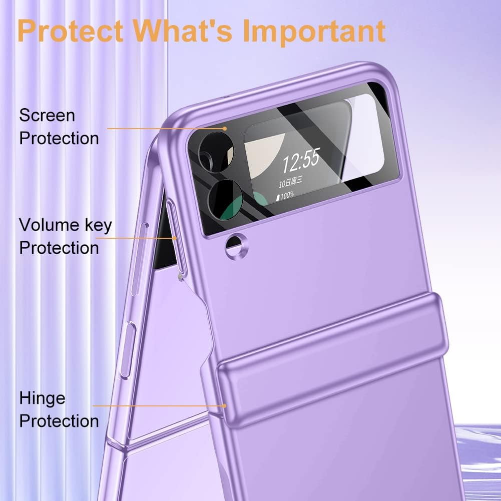 For Samsung Z Flip 4 Case: [Full Cover Hinge Protection] Slim Phone Case with Built-in Screen Protection Metal Volume key Protection Wireless charging for Galaxy Z Flip 4 5G(2022),Sky Blue