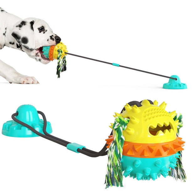 Juguete masticable para perros con ventosa, juguete interactivo para perros con pelota, juguete molar para perros, limpieza de dientes (azul)