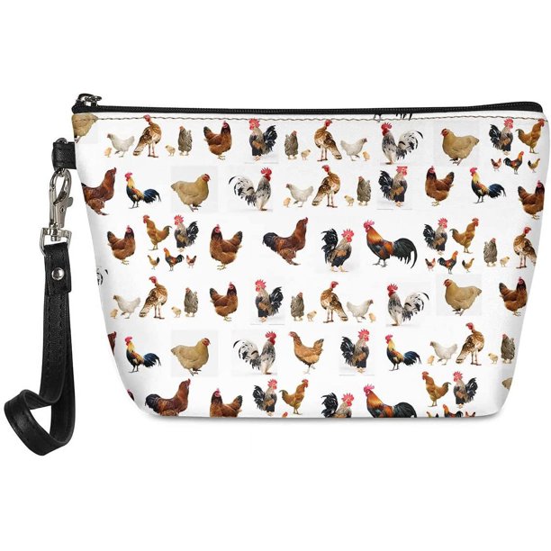 Bolsa de cosméticos con estampado de gallo y animales para mujeres y niñas, bolsa organizadora de maquillaje de cuero sintético, bolsa de mano para artículos de tocador de viaje