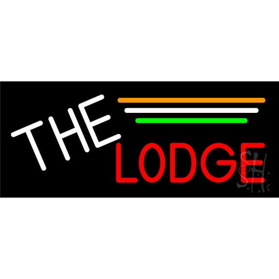 Cursive Red Lodge LED Neon Sign 10 x 24 - inches, Black Square Cut Acrylic Backing, with Dimmer - Bright and Premium built indoor LED Neon Sign for Defence Force.