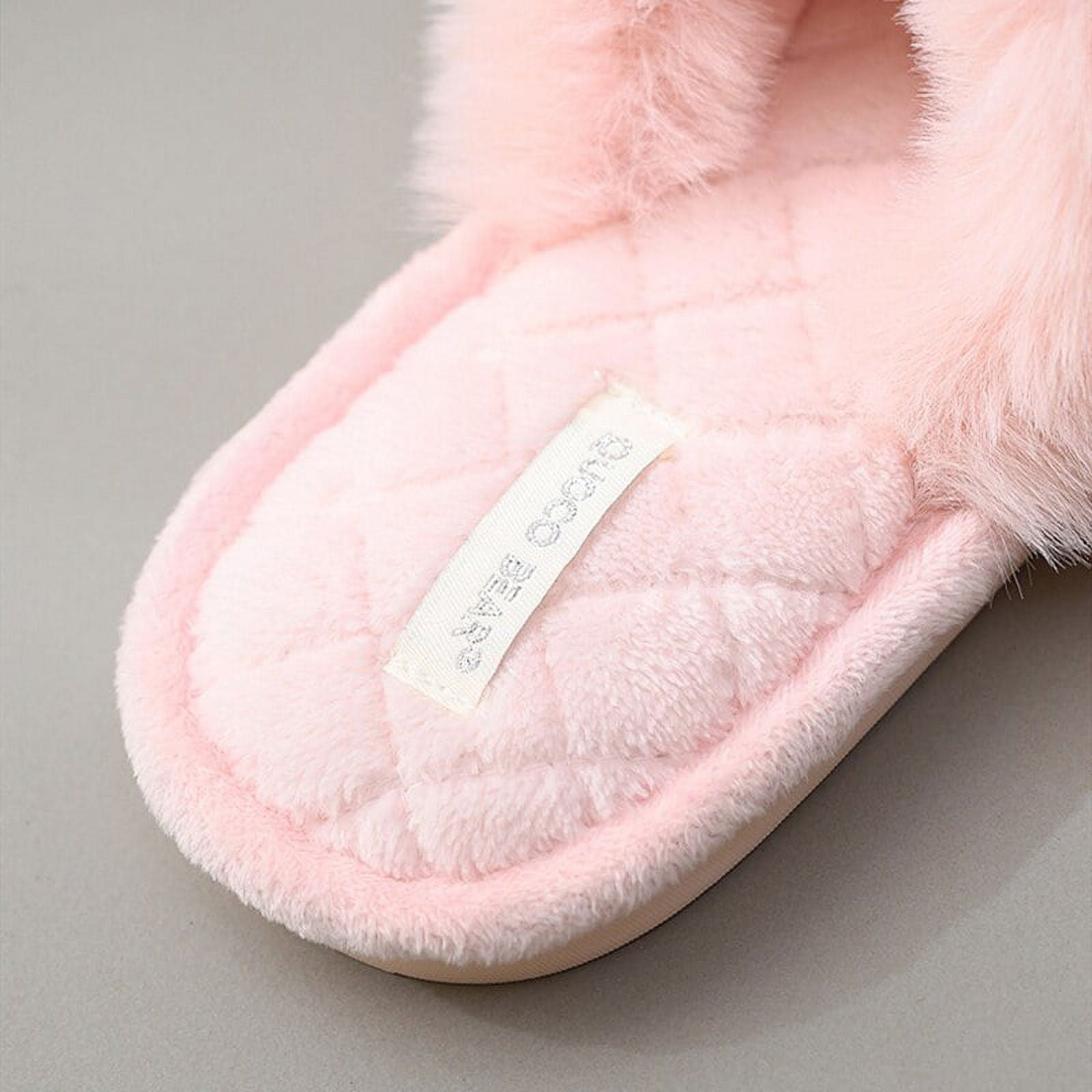 NINE WEST Faux Fur Fuzzy Cross Band Premium Slippers For  Women, Open-Toe House Slides, Blush, Small