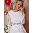 thumbnail image 6 of White Womens Elegant Round Neck Long Sleeve Lace Dress With Waist Cutout And Scalloped Hem, 6 of 6