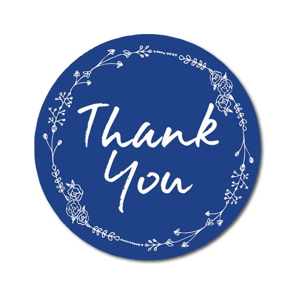 Darling Souvenir 1.6 Inches Round Rose Hand Draw Floral Wreath Royal Blue Thank You Stickers-45 Pcs