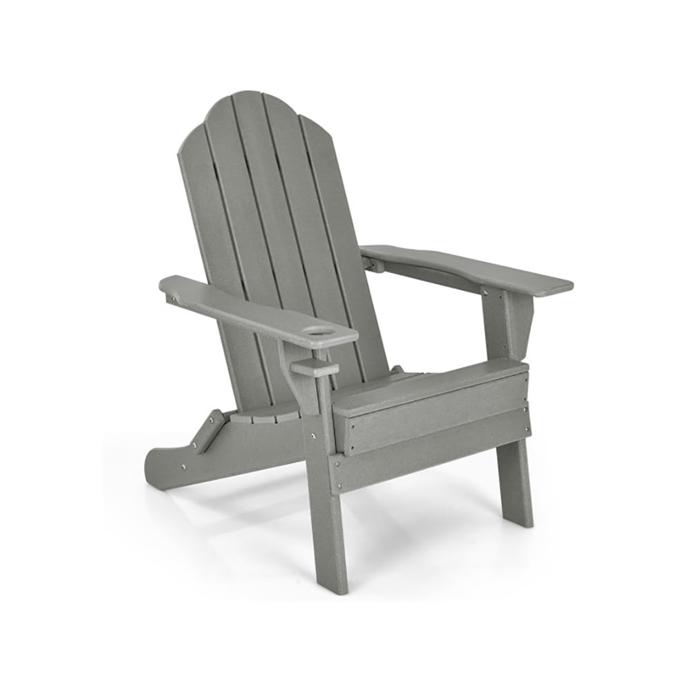 Aimee Lii Foldable Weather Resistant Patio Chair with Built-in Cup Holder, Outdoor Patio Furniture, Gray