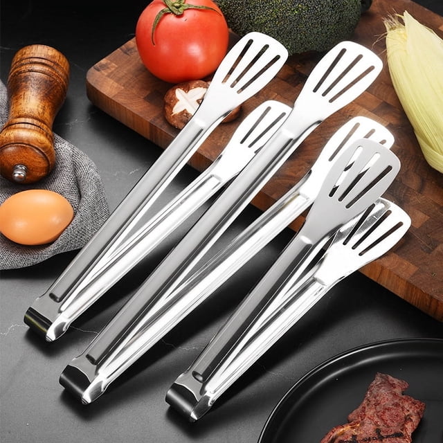 Pinza para alimentos de tres líneas de acero inoxidable no magnética, pinza para alimentos de acero inoxidable, pinza para barbacoa, herramienta para carne