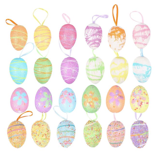 Easter Egg Decorations 24Pcs Colorful Pendant Toys For Families Friends Kindergarten Early Education