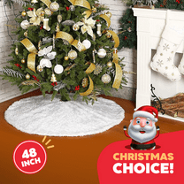 48" Christmas Tree Plush Skirt Holiday Tree Ornaments Round Snow White Xmas Tree Skirt Mat Base Cover for Merry Christmas Decor & New Year Party Holiday Home Decorations