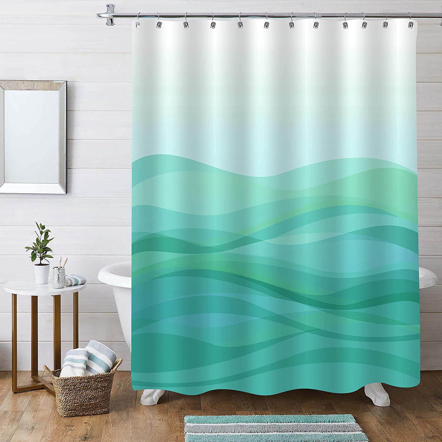 Blue Sea Wave Shower Curtain Polyester Fabric Modern Bathroom Curtain 72"x72" 