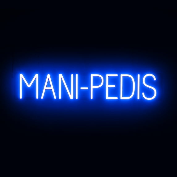 SpellBrite MANI-PEDIS LED Sign for Business. 33.4" x 6.3" Blue MANI-PEDIS Sign Has Neon Sign Look With Energy Efficient LED Light Source. Visible from 500+ Feet, 8 Animation Settings.