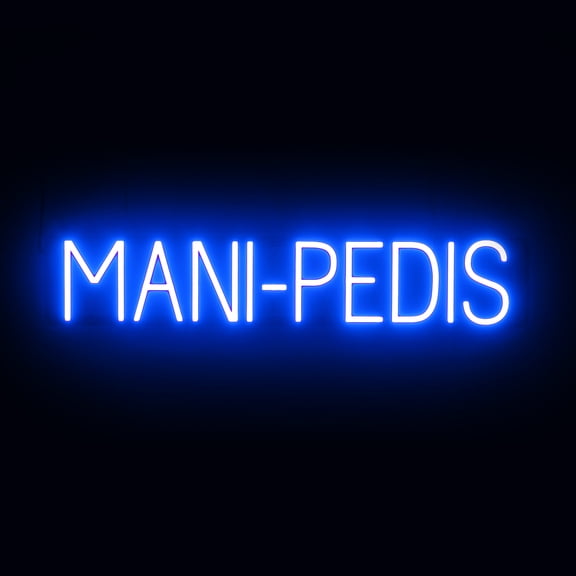 SpellBrite MANI-PEDIS LED Sign for Business. 33.4" x 6.3" Blue MANI-PEDIS Sign Has Neon Sign Look With Energy Efficient LED Light Source. Visible from 500+ Feet, 8 Animation Settings.