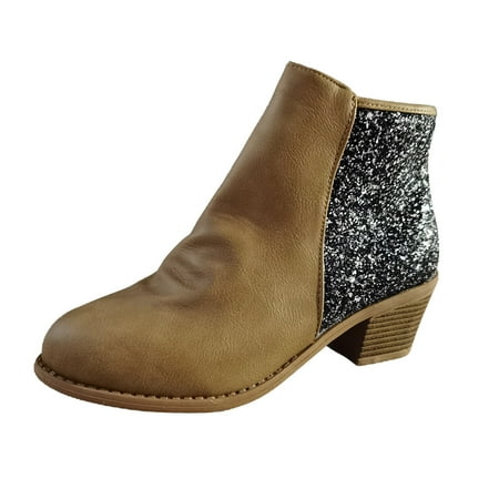 

Boots Women s Casual Roman Short Ankle Chunky Heels Leather Shoes