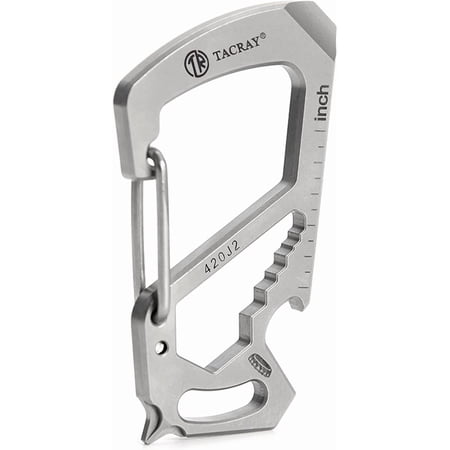 Carabiner Keychain Clip Stainless Steel key holder with Anti-Lost and Quick Release clip Multitool keychain Bottle Opener and ruler Easy Carry Backpack Clasp.