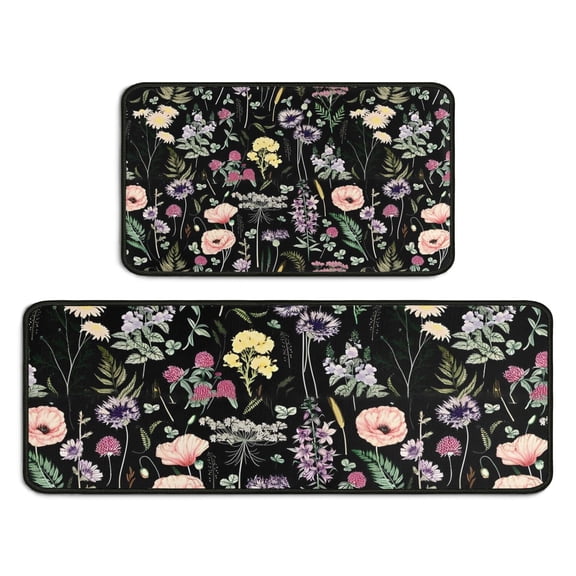 Pioneer Flower Floral Print Pattern Kitchen Rugs Sets Of 2,Anti Fatigue Kitchen Mat Rugs Non Slip Washable,Decorative Kitchen Floor Mats for Kitchen,Sink,Laundry,17"X30" 17"X47"