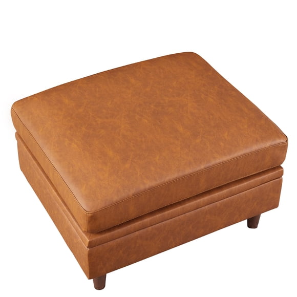 Módulo Otomano de Almacenamiento Moderno – Asiento Profundo Cuadrado – Cojín Removible – Piel Sintética – Fácil Limpieza – Sala de Estar – Naranja