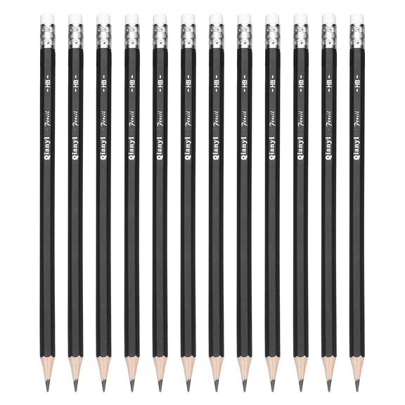 Uxcell 12Pcs Wood Pencils, Hexagonal Black HB Graphite Pencil Set Pre-sharpened Erasable with Eraser for Daily Home Office Classroom Writing Marking Study Note Supplies, Black