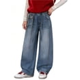 thumbnail image 4 of PMVFHDE Girls High Waist Wide Leg Denim Pants Soft Stretch Jeans Comfortable Casual Trousers With Pockets For Youth Sky Blue,11-12 Years, 4 of 9