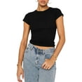 thumbnail image 3 of Fortune Women Short Sleeve Crop Top Solid Color Slim Fit Tee Shirt Basic Cropped Skinny Tops, 3 of 9