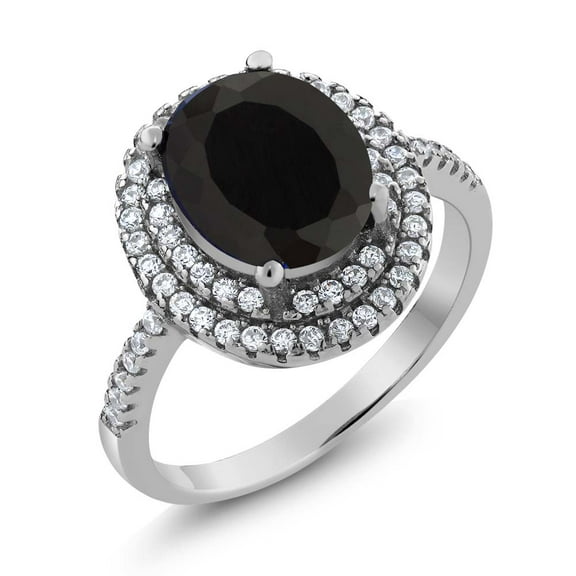 Gem Stone King 3.80 Cttw Black Onyx Ring for Women | 925 Sterling Silver | Gemstone Birthstone | Oval 9X7MM | Available in Size 5, 6, 7, 8, 9