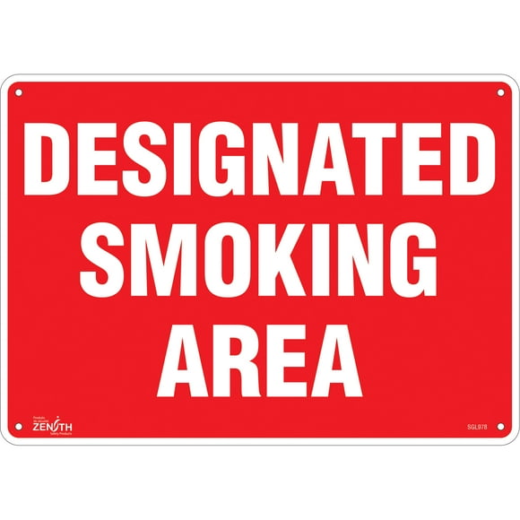 Designated Smoking Area Sign, 10" x 14", Aluminum, English