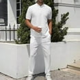 thumbnail image 2 of YYDGH Men's 2 Piece Sets Solid Color Casual Short Sleeve Polo T Shirt Straight Leg Pants with Pockets Fahion Summer Outfits, 2 of 4