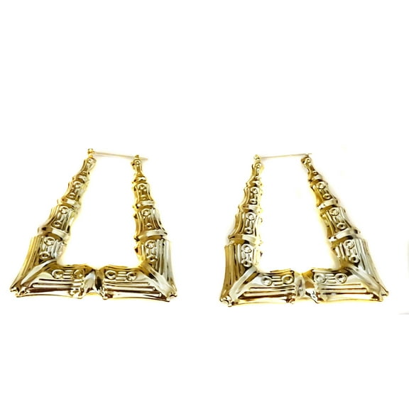 Bamboo Triangle Hoop Earrings Gold Tone 3 inch