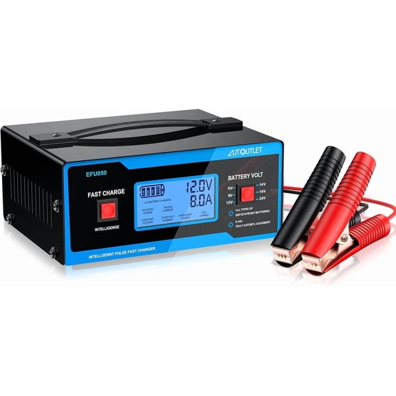 AUTOUTLET Upgraded 8 Volt Battery Charger for Golf Cart Automotive Battery Charger and Maintainer 0-10A with Cable Clamps for 6/8/12/14/16/24V Lead-Acid Batteries
