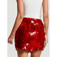 thumbnail image 2 of Red Sequin Mini Skirt Bodycon Wrap Low Waist Sparkly Pencil Skirt, 2 of 4