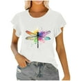 thumbnail image 2 of Flutter Sleeve Tops for Women Graphic Print Crew Neck Casual T-shirts Short Sleeve Summer Blouses (S, White-Dragonfly), 2 of 6