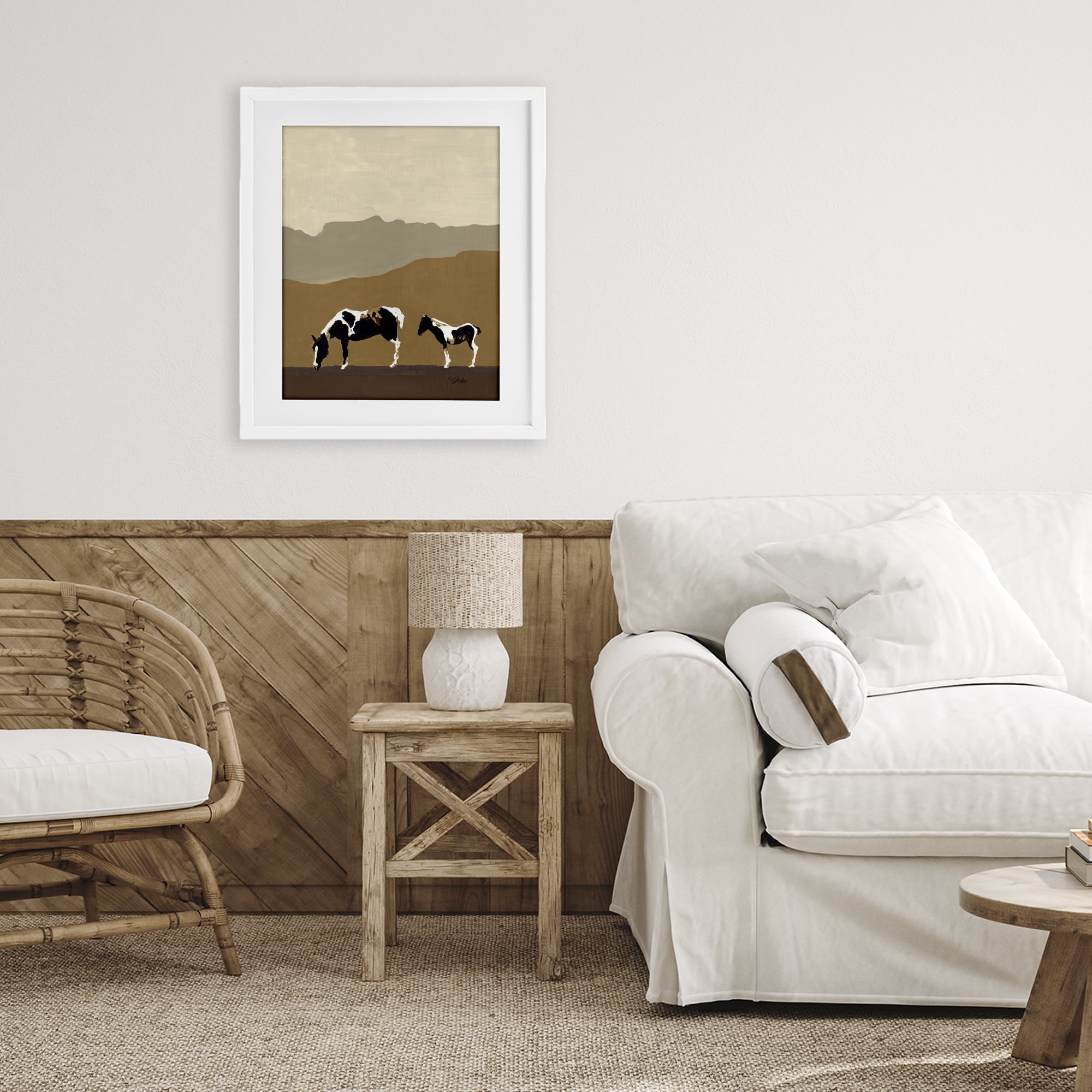 Stupell Industries Modern Mountains Horses White Framed Print Under Glass, design by Patricia Pinto