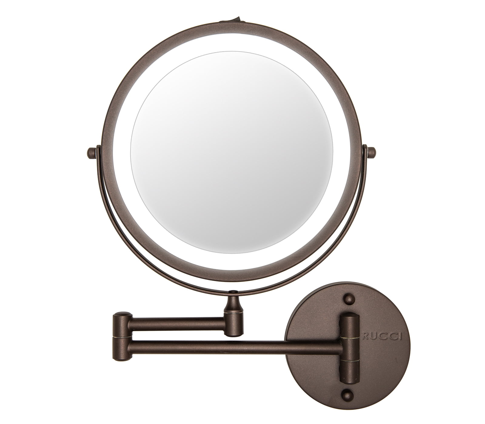 Wall Mounted Makeup Mirror LED Double Sided 1X/10X Magnifying Vanity Mirror Swivel Extendable for Bathroom Hotels Powered USB Rechargeable Bronze 