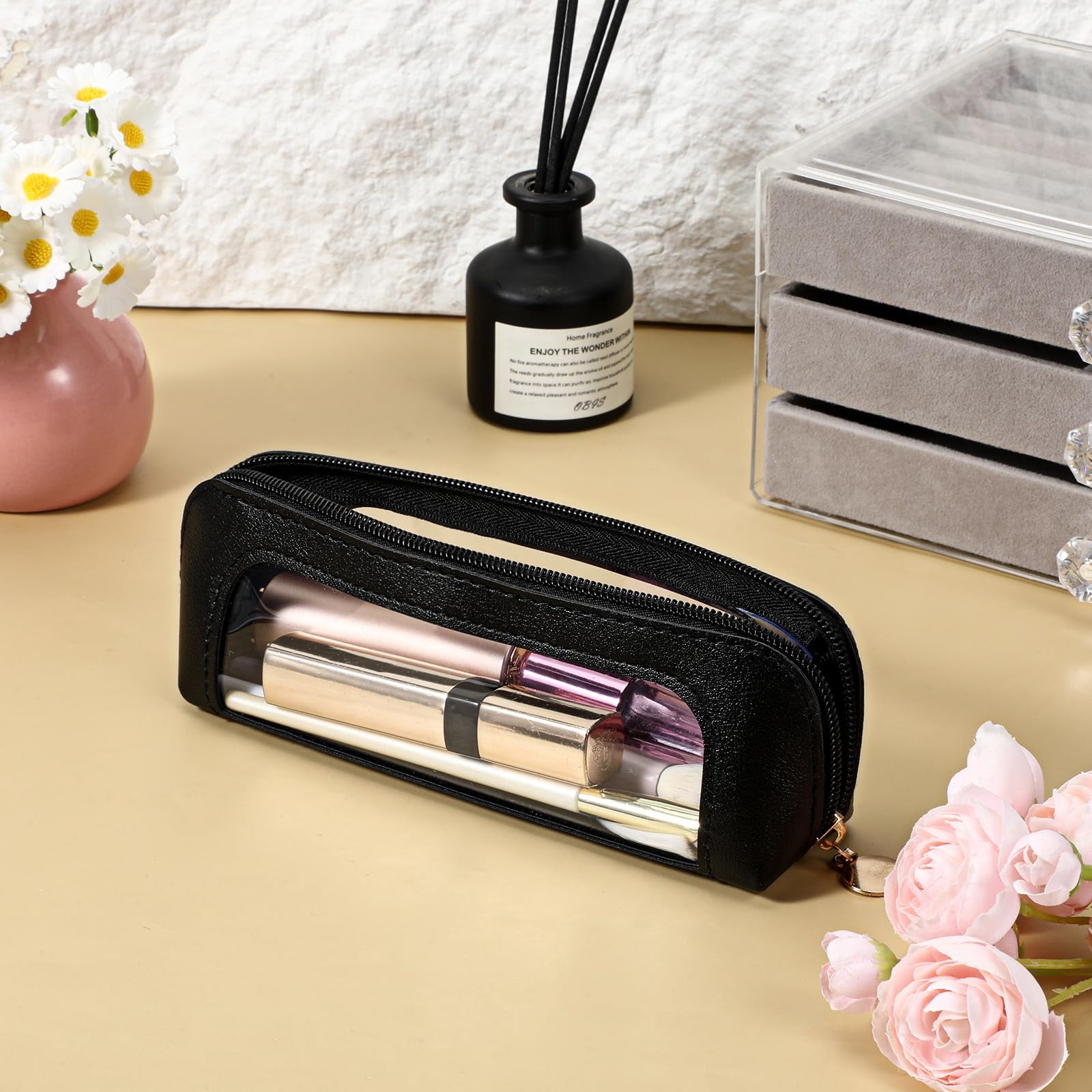 Makeup Brush Bag, Clear Makeup Bag Travel Makeup Brush Holder Toiletry Bag with Zipper Makeup Bag Purse Organizer for Women