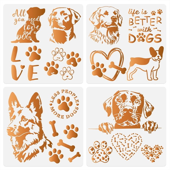4Pcs 4 Styles PET Hollow Out Drawing Painting Stencils for DIY Scrapbook Photo Album Dog 300x300mm 1pc/style